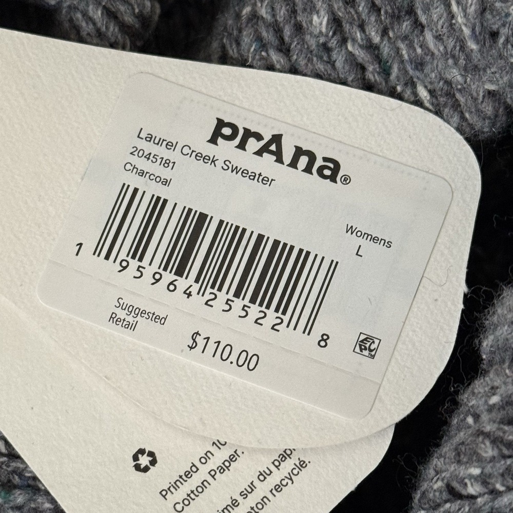 PrAna Laurel Creek Sweater Charcoal Gray Chunky Knit Size Women's‎ Large NWT - Picture 5 of 10